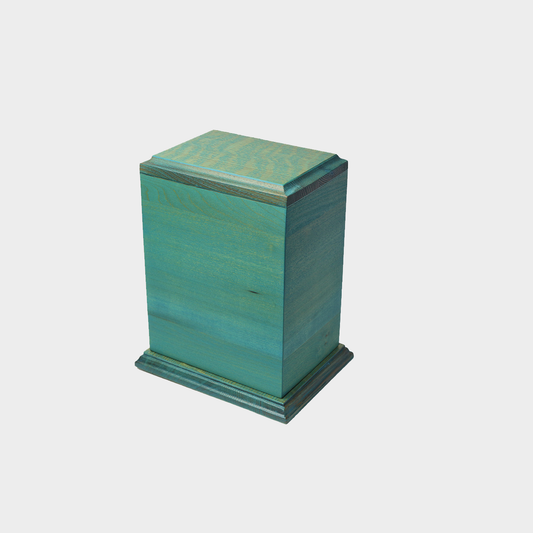 Poplar, Oak, and English Oak with Dyed Blue Satin finish vintage wood urn